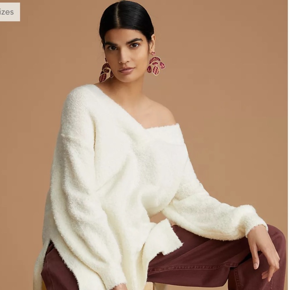 ANTHROPOLOGIE PILCRO TEDDY V-NECK TUNIC SWEATER